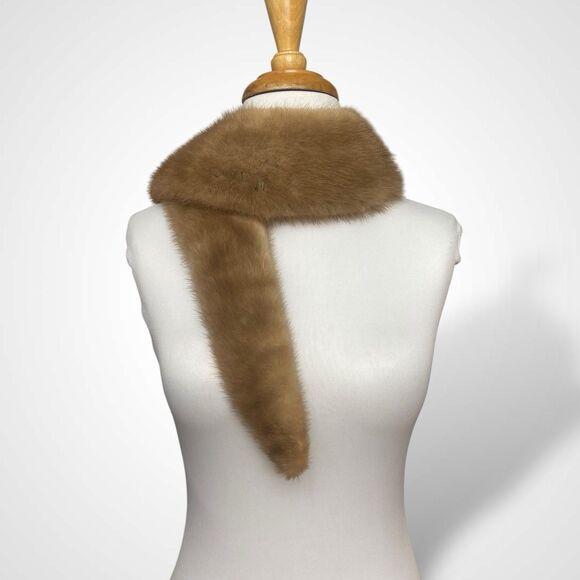Light Brown Genuine Mink Fur Jacket Coat Collar Stole Wrap Scarf 45x4" Lined - Picture 3 of 10